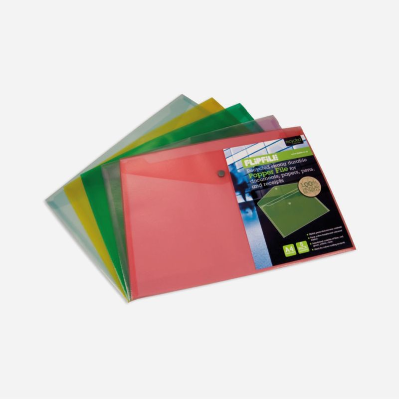 FLIPFILE RECYCLED A3 STUD WALLETS PACK OF 5 ASST.COLOUR