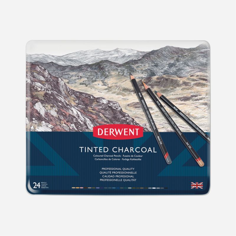 DERWENT TINTED CHARCOAL PENCIL TIN OF 24