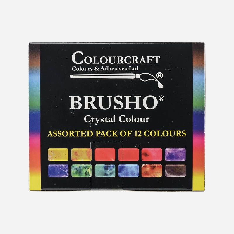 BRUSHO ASSORTED PACK OF 12 CRYSTAL COLOURS 15g