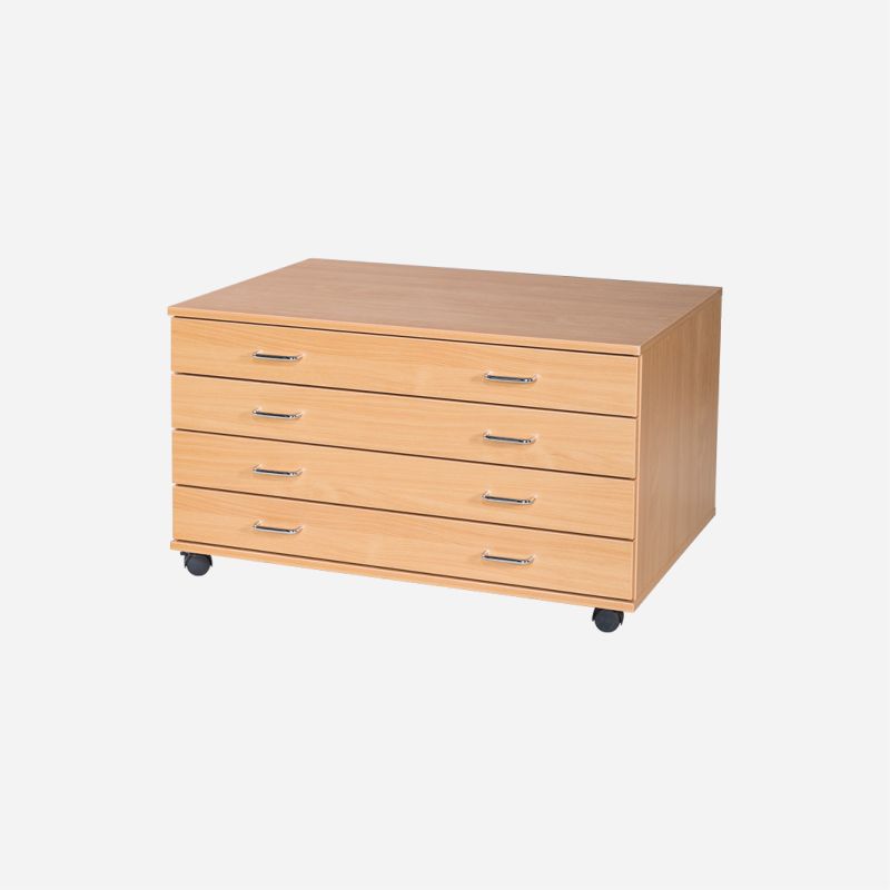 WOODEN PLAN CHEST 4 DRAWER MOBILE