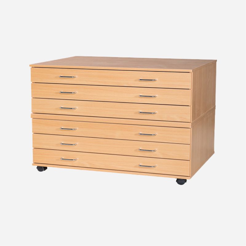 WOODEN PLAN CHEST 6 DRAWER MOBILE