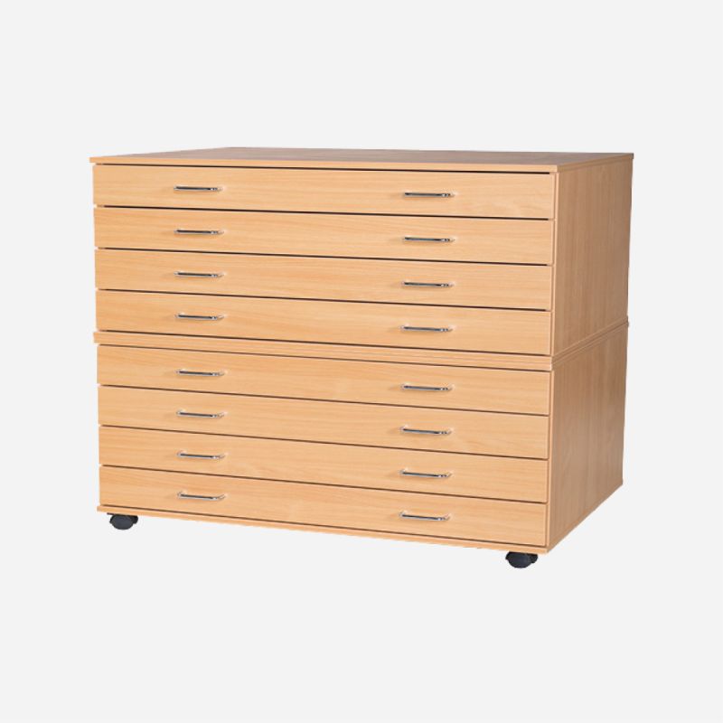 WOODEN PLAN CHEST 8 DRAWER MOBILE