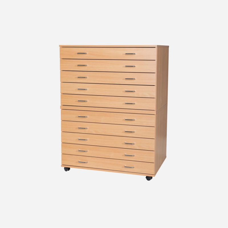 WOODEN PLAN CHEST 10 DRAWER MOBILE