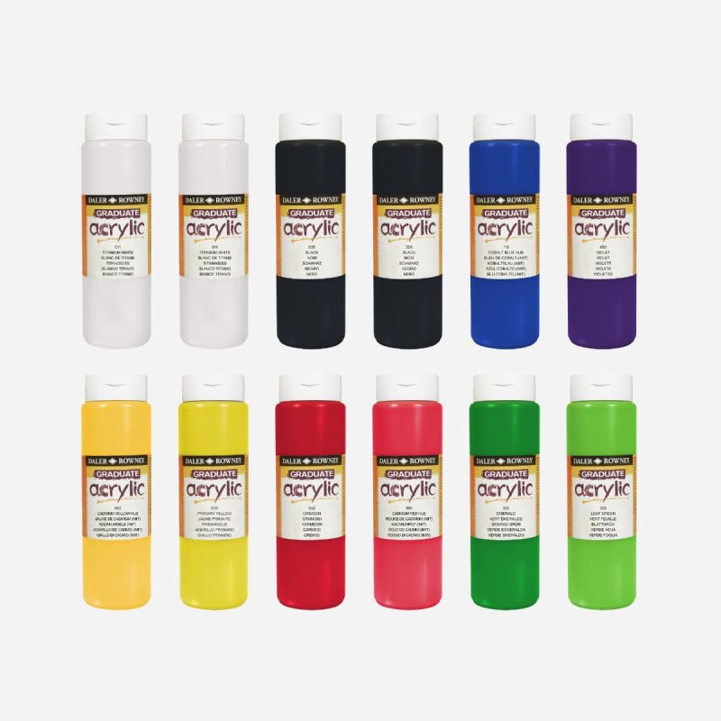 DALER ROWNEY GRADUATE 500ML ACRYLIC PAINT ASSORTED SET OF 12