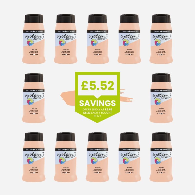 DALER ROWNEY SYSTEM 3 ACRYLIC 500ml PEACH PINK – BULK PACK OF 12