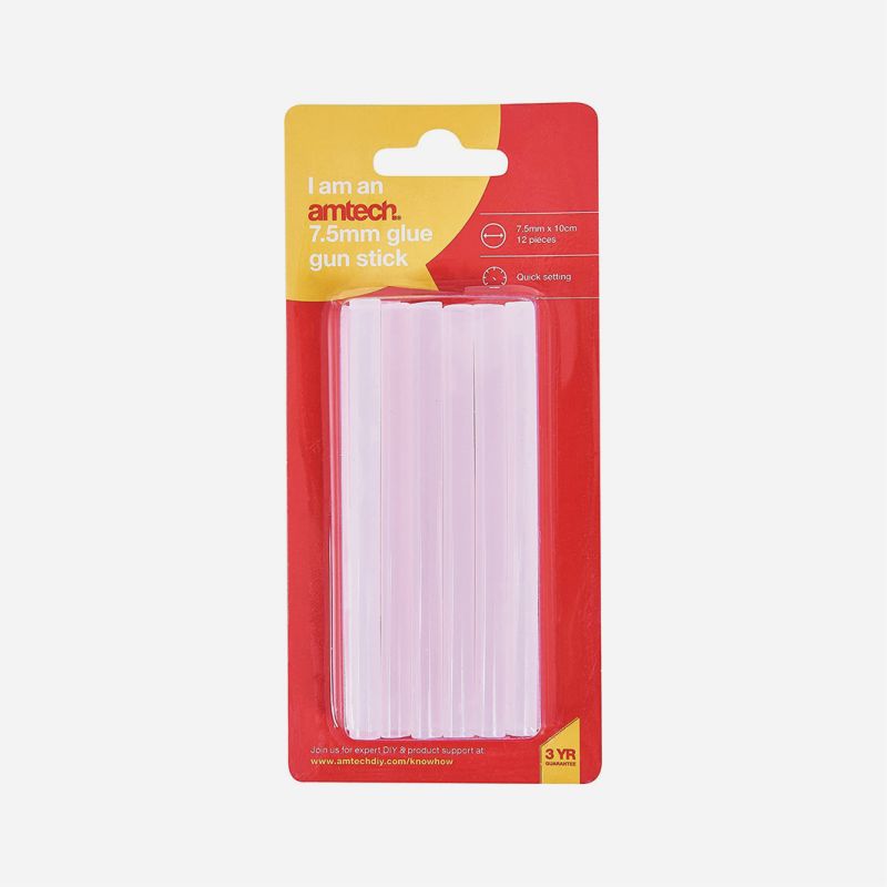 ALL PURPOSE HOBBY GLUE GUN 12 REFILL STICKS AMTECH7.5mmx10cm