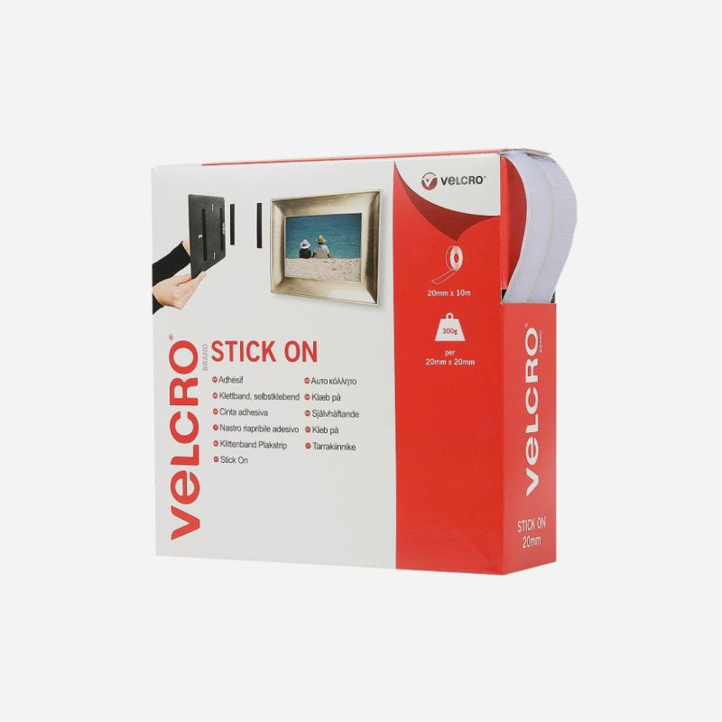 VELCRO&reg; BRAND STICK ON TAPE 20 x 10m WHITE H & L 60219