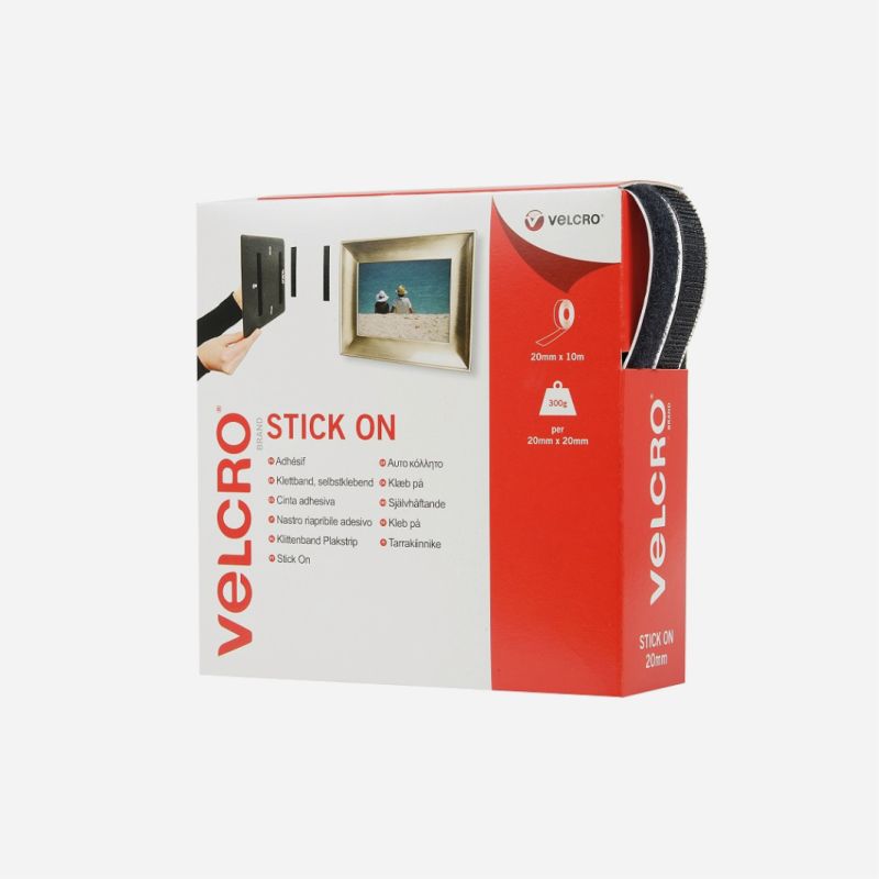 VELCRO&reg; BRAND STICK ON TAPE 20 X 10m BLACK H & L 60220