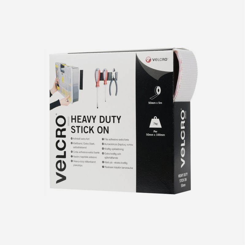 VELCRO&reg; BRAND HD STICK ON TAPE 50mm x 5m WHITE 60244