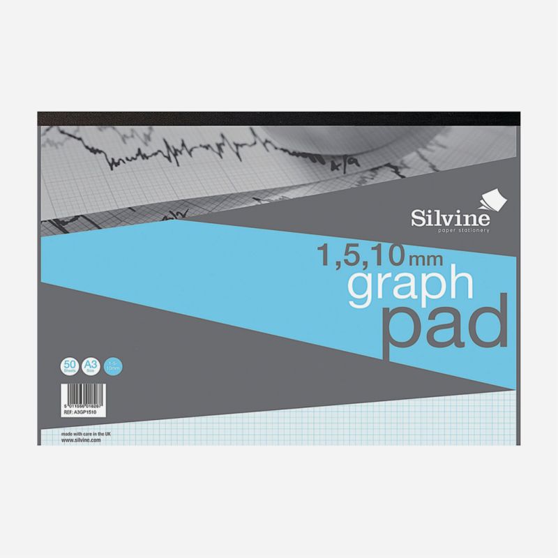 SILVINE GRAPH PAD A3 50 SHEETS 90G 1/5/10mm GRID
