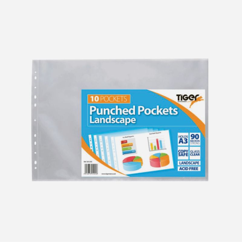 DISPLAY SLEEVES FOR RINGBINDER A3 LANDSCAPE PACK OF 10 TIGER