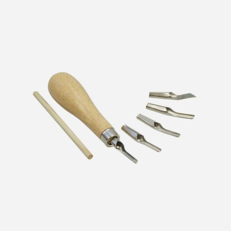 ABIG LINO CUTTING SET WOODEN HANDLE & 5 BLADES