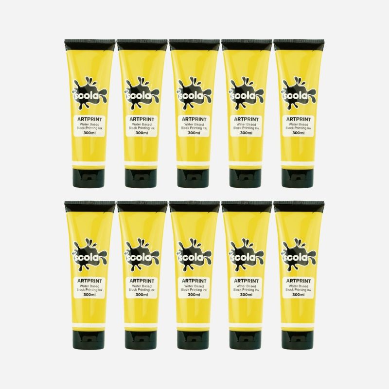 BLOCK PRINTING W/C INK 300ML YELLOW PACK OF 10
