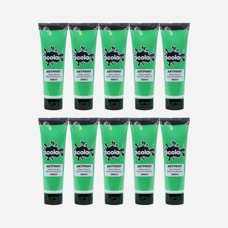 BLOCK PRINTING W/C INK 300ML LEAF GREEN SET OF 10