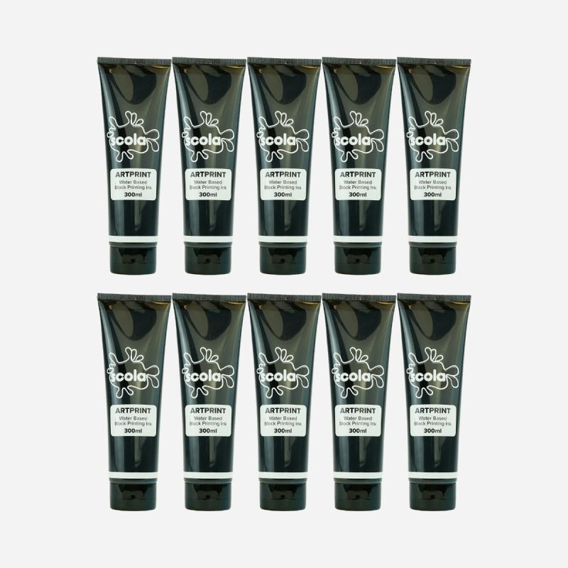 BLOCK PRINTING W/C INK 300ML BLACK SET OF 10