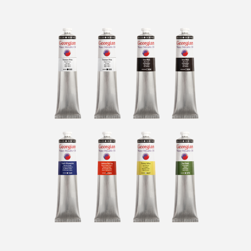 DALER ROWNEY GEORGIAN WATERMIXABLE 200ML OIL PAINT SET OF 8 TUBES - 6 COLOURS