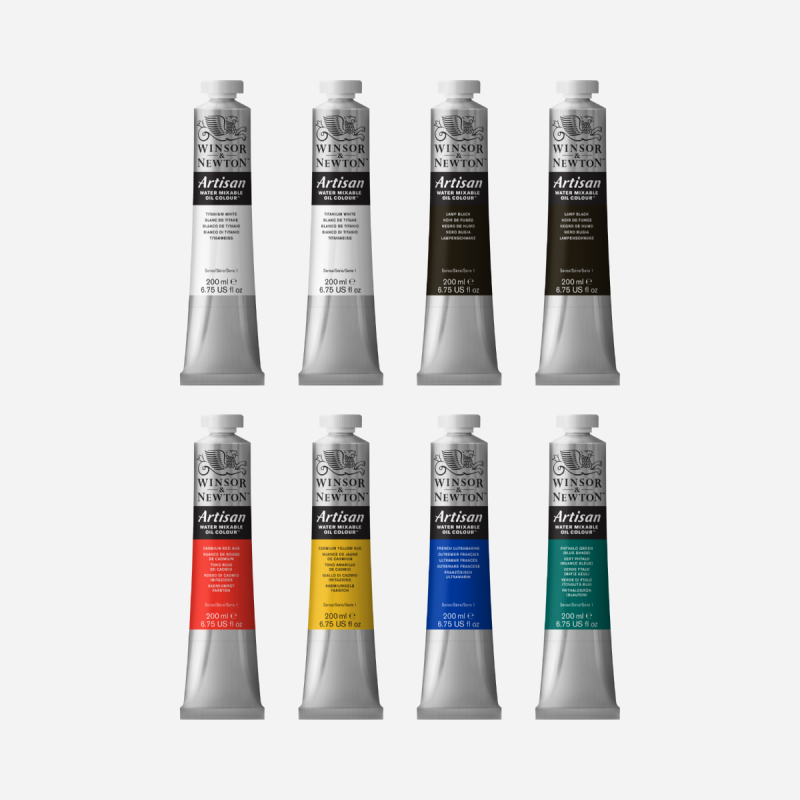 WINSOR AND NEWTON ARTISAN WATERMIXABLE 200ML OIL PAINT SET OF 8 TUBES - 6 COLOURS