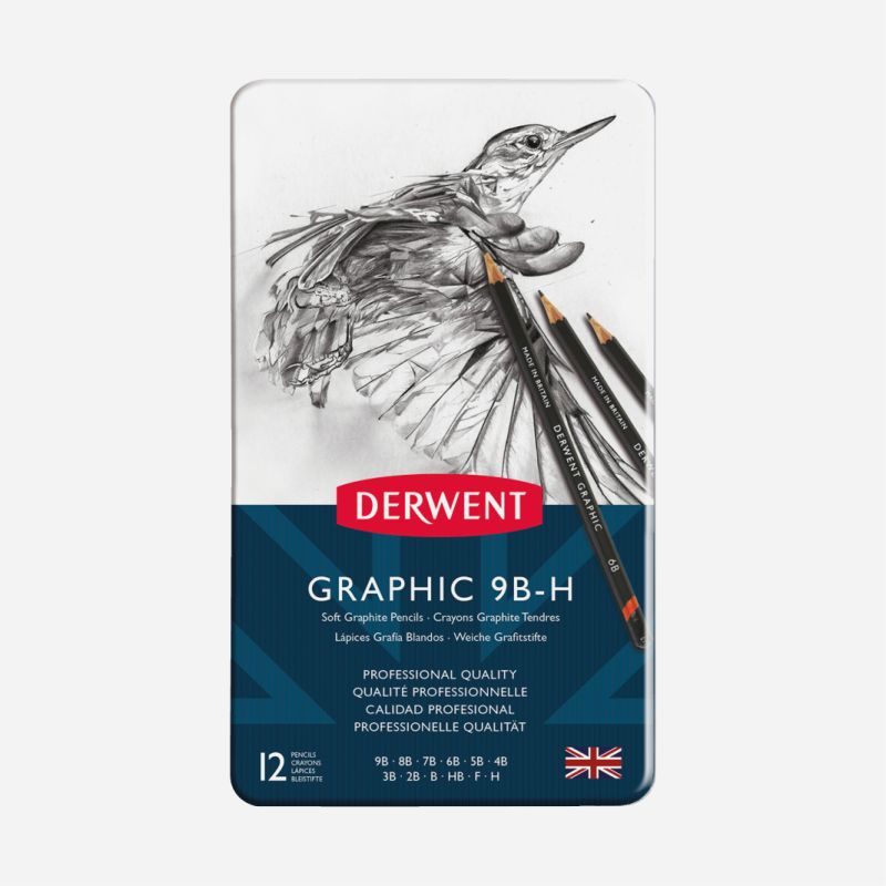 DERWENT GRAPHIC SOFT 12 PENCIL TIN   SKETCHING SET