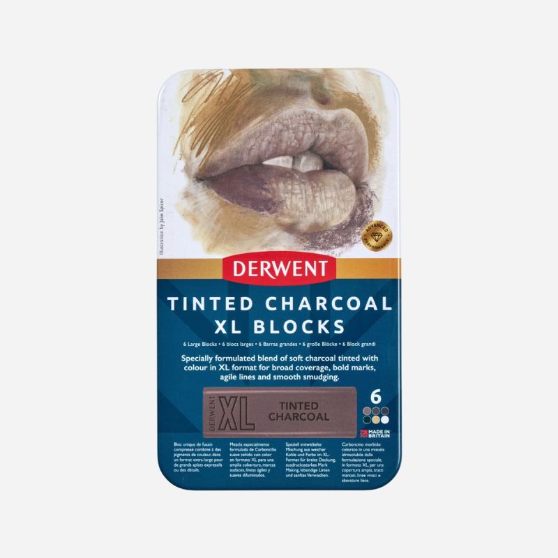 DERWENT XL TINTED CHARCOAL BLOCKS 6 ASSORTED COLOURS TIN