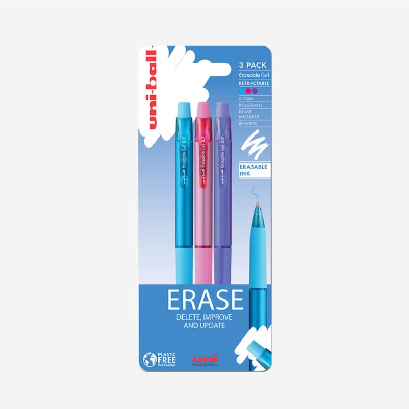 UNI-BALL ERASABLE GEL PEN 3 SET SKY BLUE, PINK, VIOLET