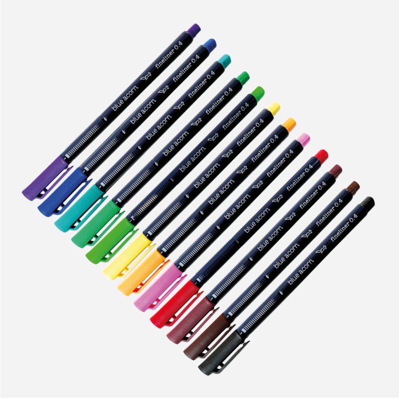BLUE ACORN FINELINER 12 PEN SET COLOURED