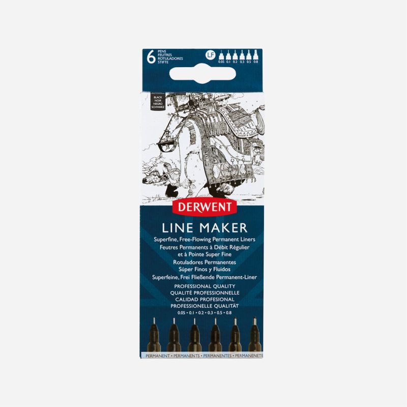 DERWENT GRAPHIK LINE MAKER 6 BLACK PEN SET