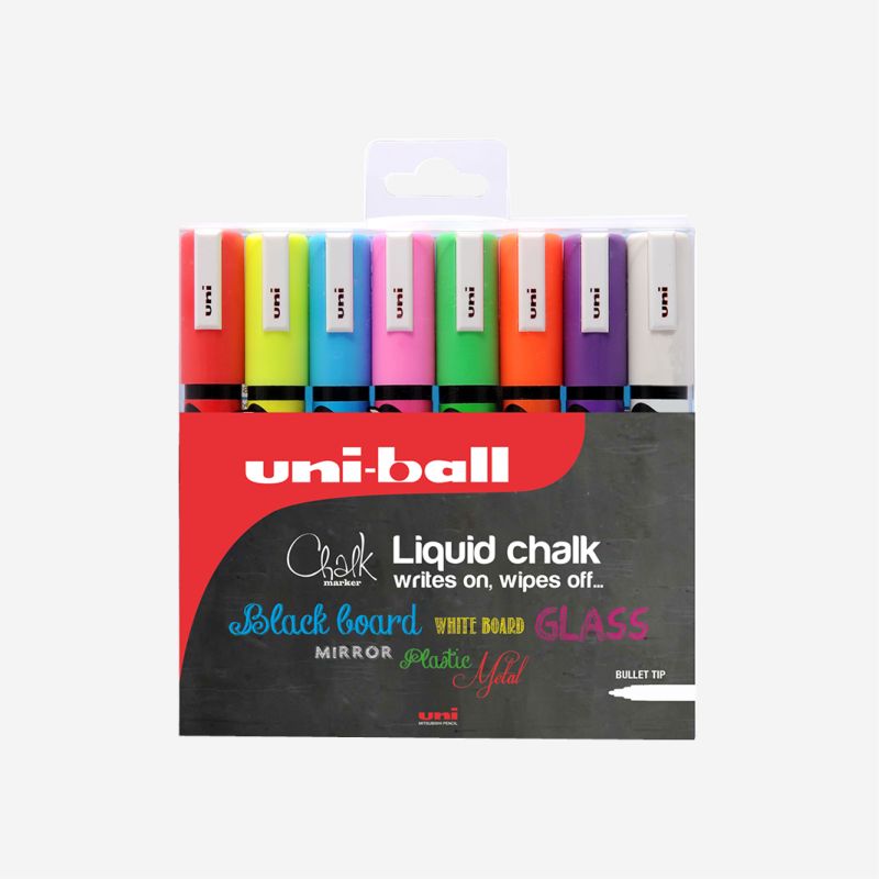 UNI LIQUID CHALK MARKERS PWE5M 8 ASSTD BULLET TIP