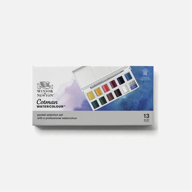WN COTMAN SKETCHERS POCKET BOX 12 HALF PANS & BRUSH