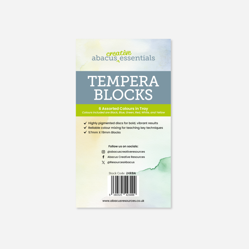 LARGE TEMPERA BLOCK 6 ASSORTED 57 x 19mm WITH PALETTE
