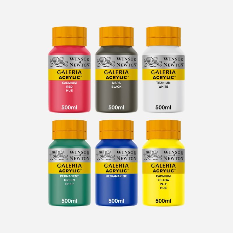 WINSOR & NEWTON GALERIA ACRYLIC 500ml SET 1 OF 6 ASSORTED COLOURS