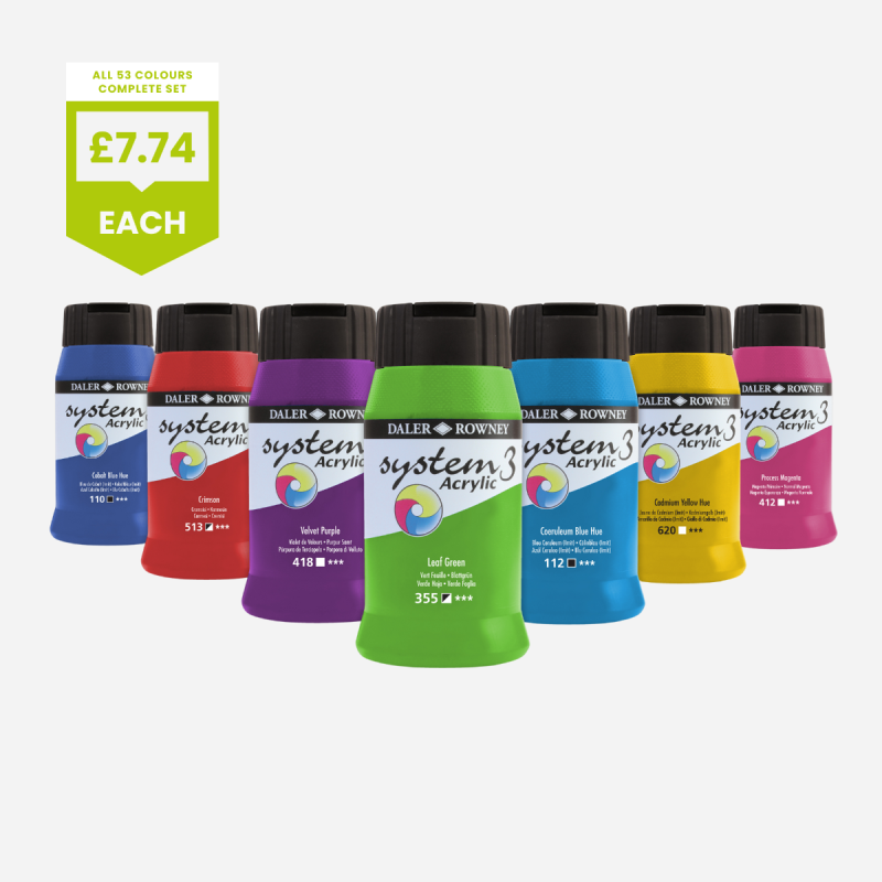 DALER ROWNEY SYSTEM 3 ACRYLIC 500ml COMPLETE COLOUR SET OF 53