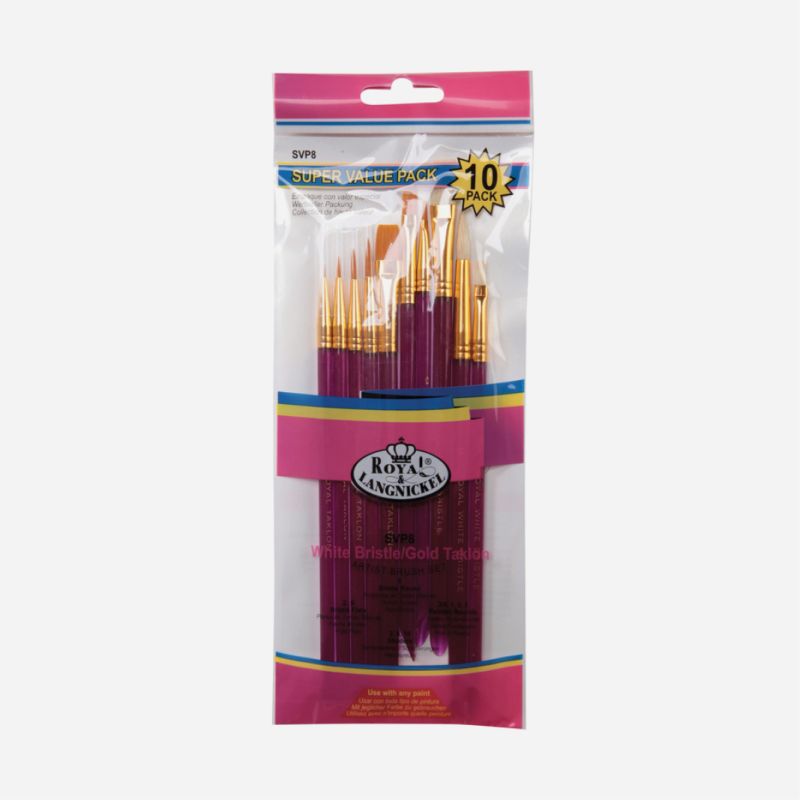 ROYAL WT SVP8 BRISTLE/GOLDEN TAKLON SET OF 10 BRUSHES