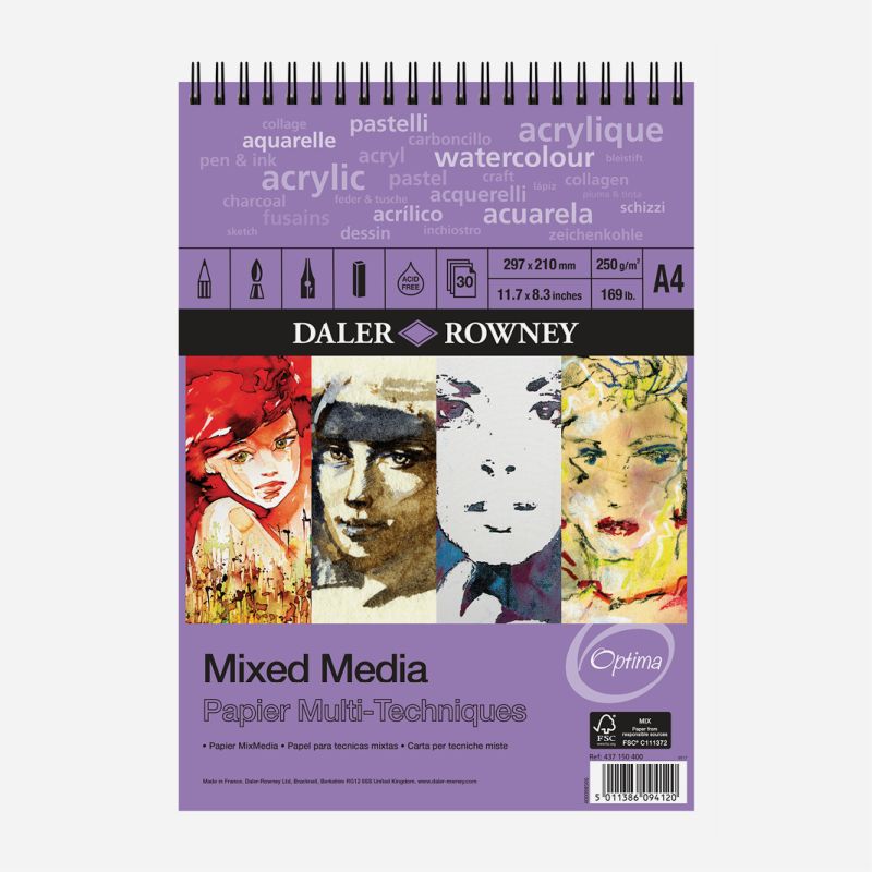 DR MIXED MEDIA SPIRAL PAD A4 250g 30SHEETS