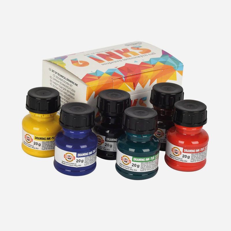 KOH-I-NOOR SET X6 DRAWING INKS COLOURED 20g