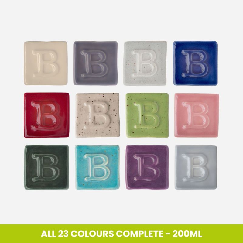 BOTZ PRO 200ML BRUSH ON GLAZE SET OF ALL 23 COLOURS