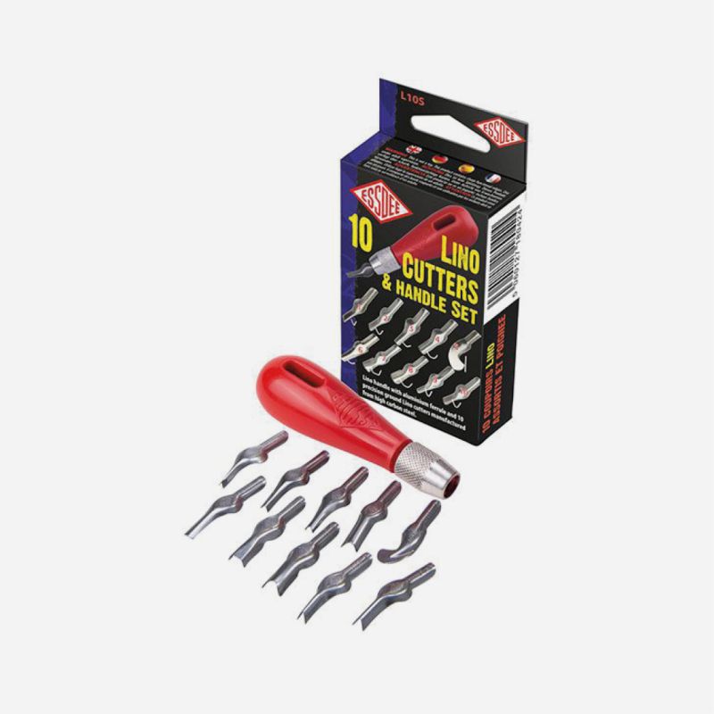ESSDEE LINO CUTTING SET L10S HANDLE & 10 ASSORTED CUTTERS