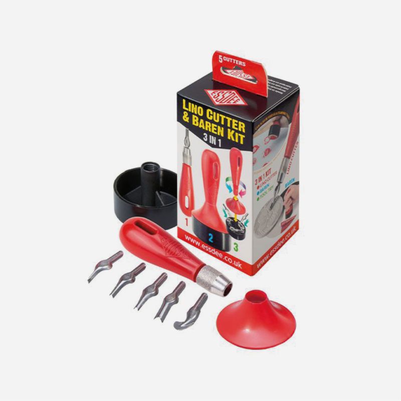 LINO CUTTING BAREN SET 3 IN 1 WITH 5 CUTTERS BY ESSDEE