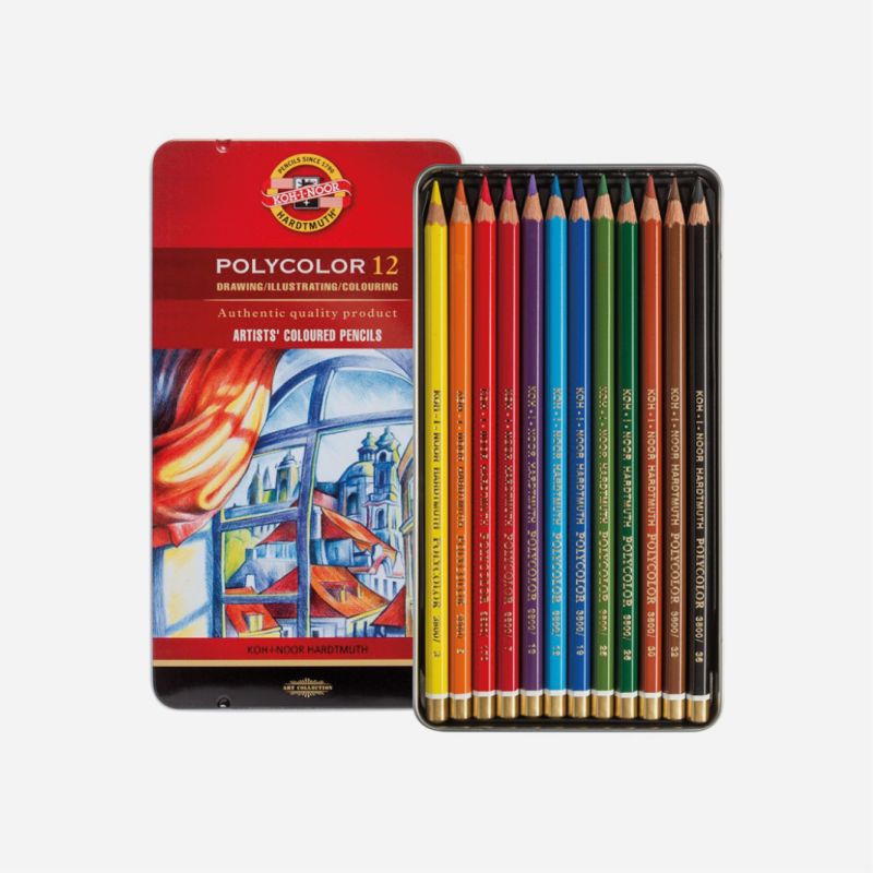 KOH-I-NOOR POLYCOLOR ARTIST 12 COLOURED PENCILS TIN