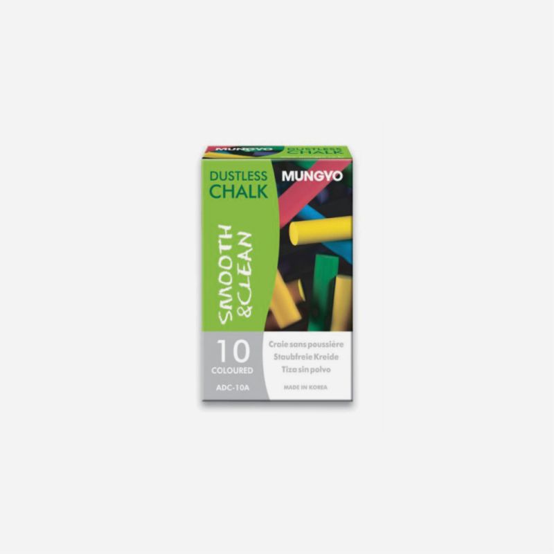 DUSTLESS CHALK 10 COLOURED STICKS ASSORTED MUNGYO