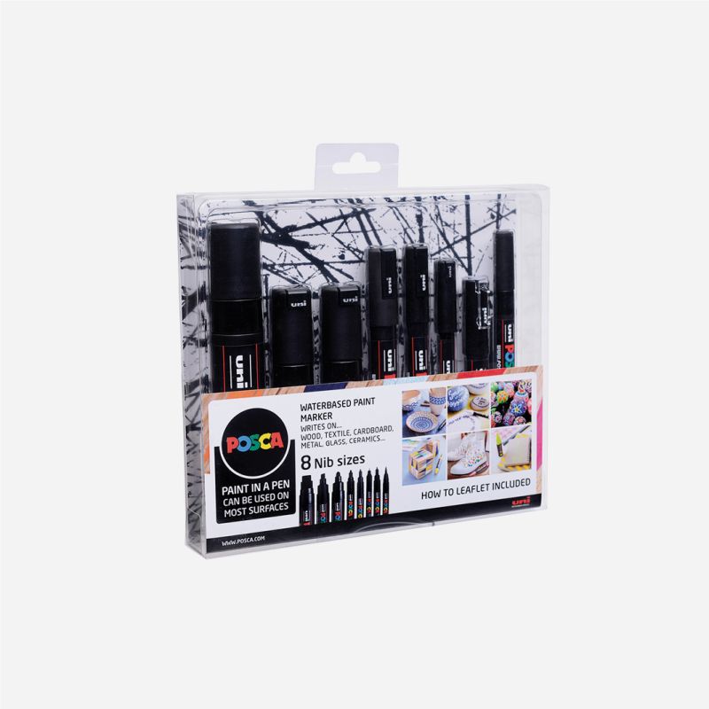 POSCA MARKERS BLACK 8PC ASST SET