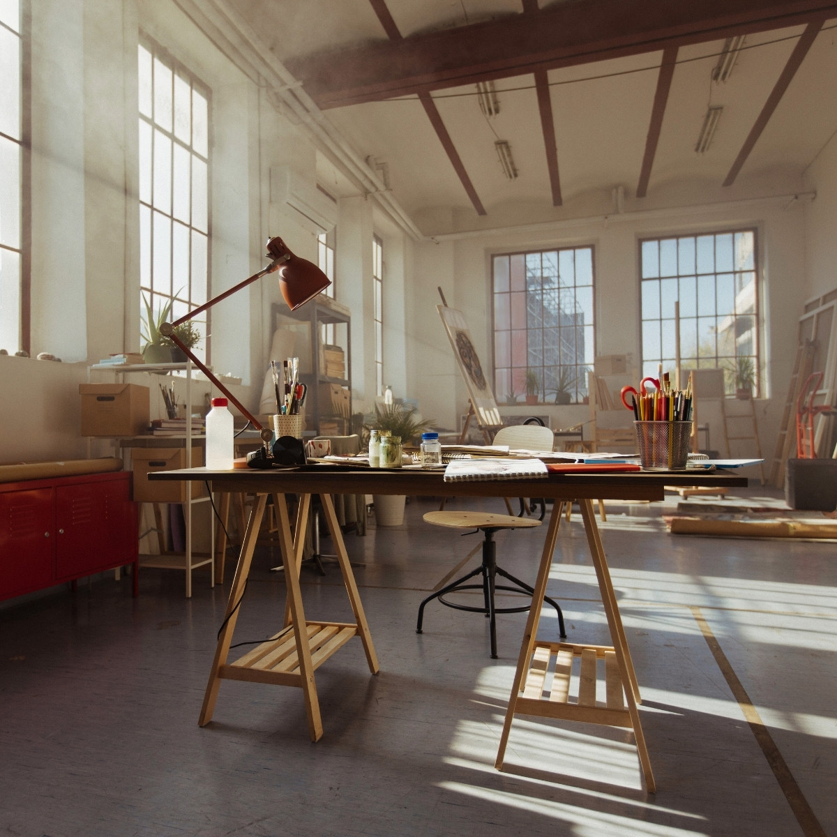 University studio space with art materials
